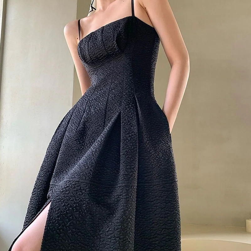 Christmas Gift Deanwangkt Summer Elegant Black Dress Women Sleeveless Slim Strap Dress Evening Party for Females One Piece Dress Korean Office Lady - Deanwangkt