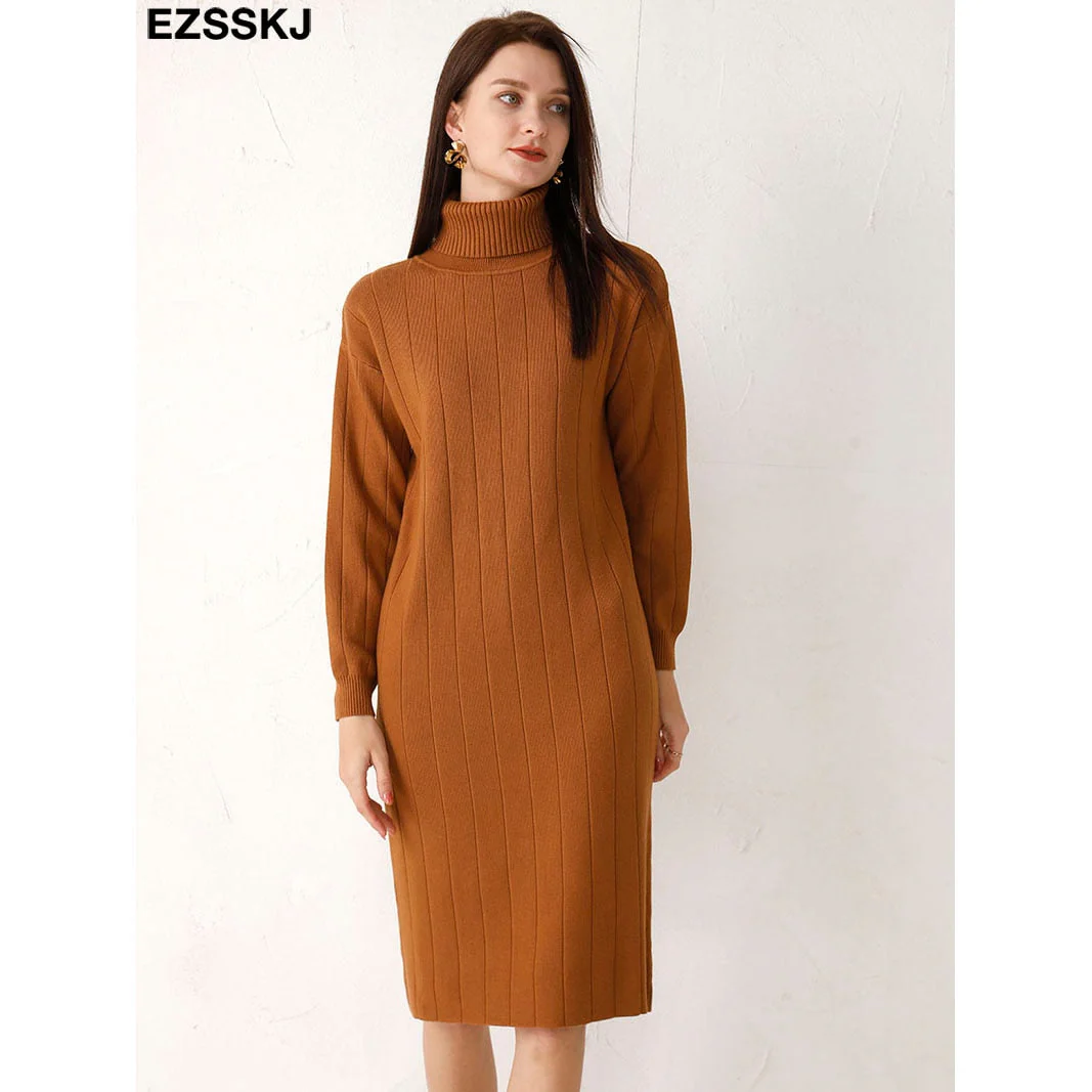 Christmas Gift Deanwangkt Autumn Winter long thick Sweater Dress Women turtleneck long Sleeve straight maix Dress female girl warm long dress - Deanwangkt