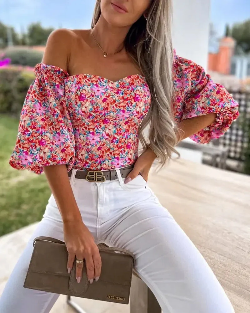Deanwangkt - Floral off-the-shoulder top with lantern sleeves - Deanwangkt