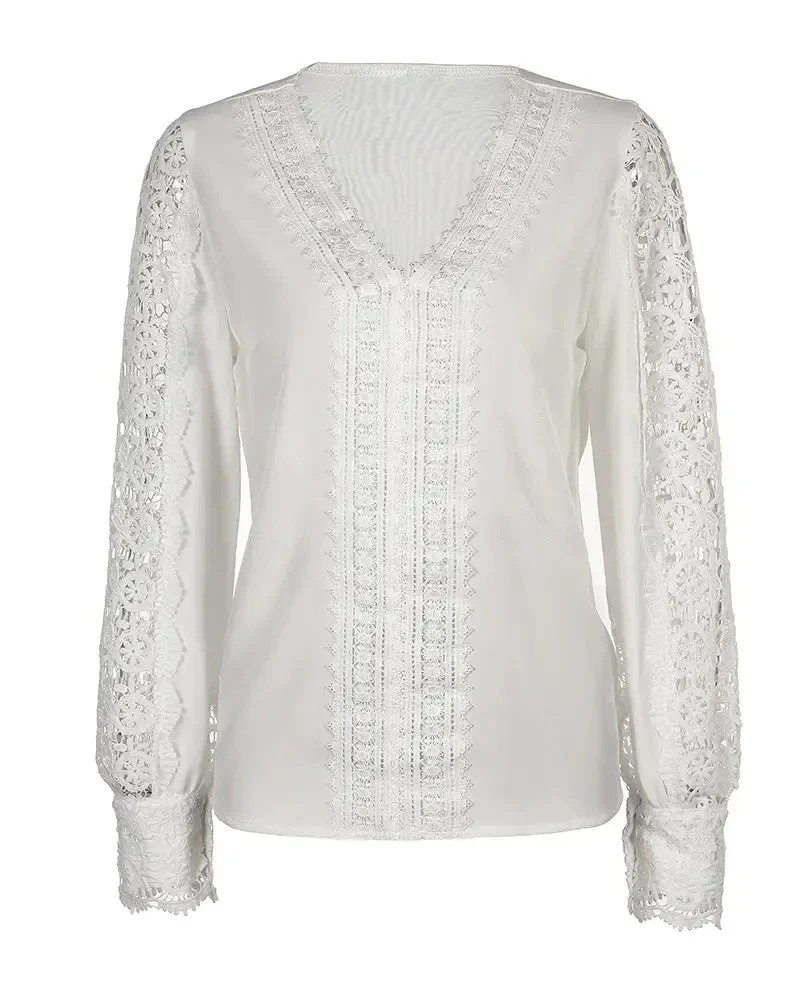 Deanwangkt - V-neck top with long sleeves in guipure lace - Deanwangkt
