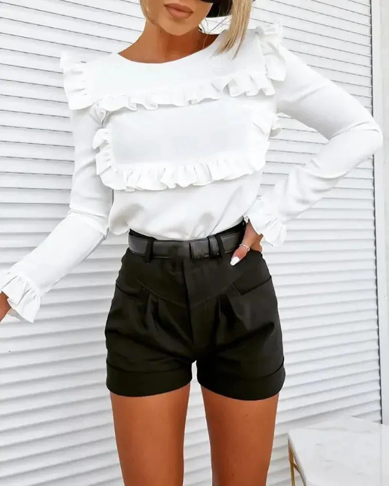 Deanwangkt - Frill Hem Crew Neck Long Sleeve Top - Deanwangkt