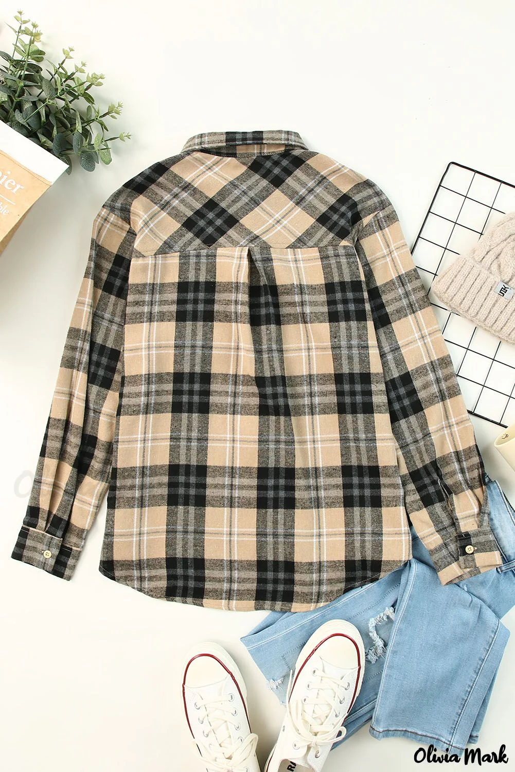 Deanwangkt - Khaki Check Button Long Sleeve Shirt - Deanwangkt