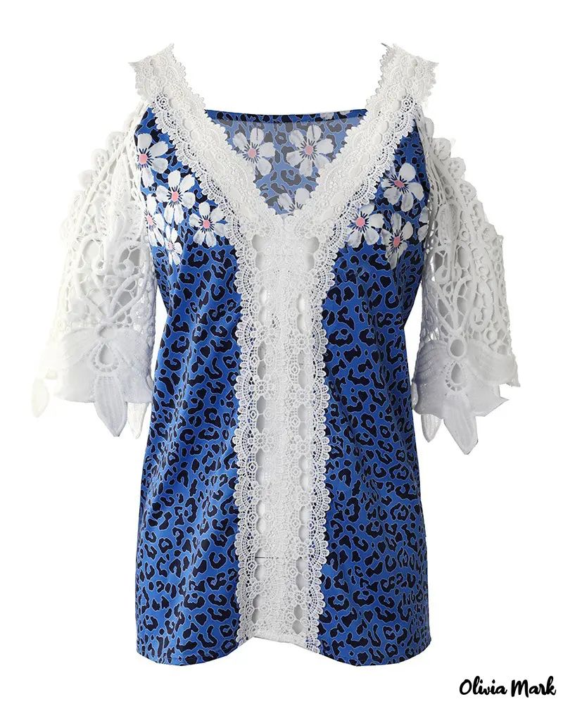 Deanwangkt - Floral Cheetah Print Off Shoulder Top With Lace Patch - Deanwangkt