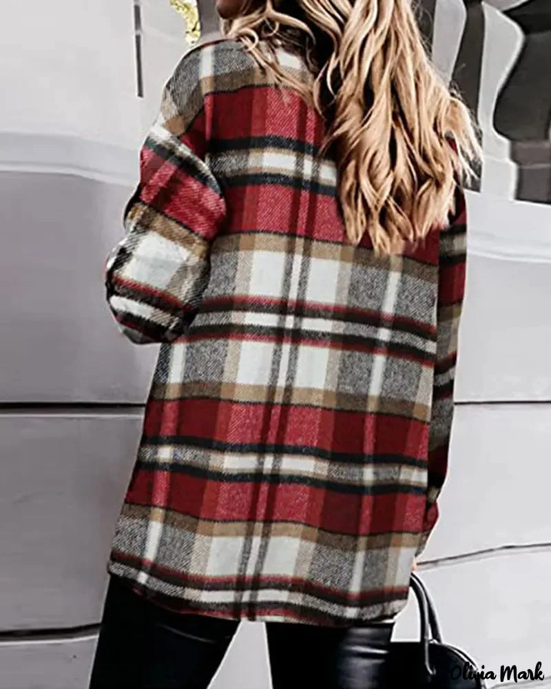 Deanwangkt - Plaid Print Long Sleeve Button Up Jacket - Deanwangkt