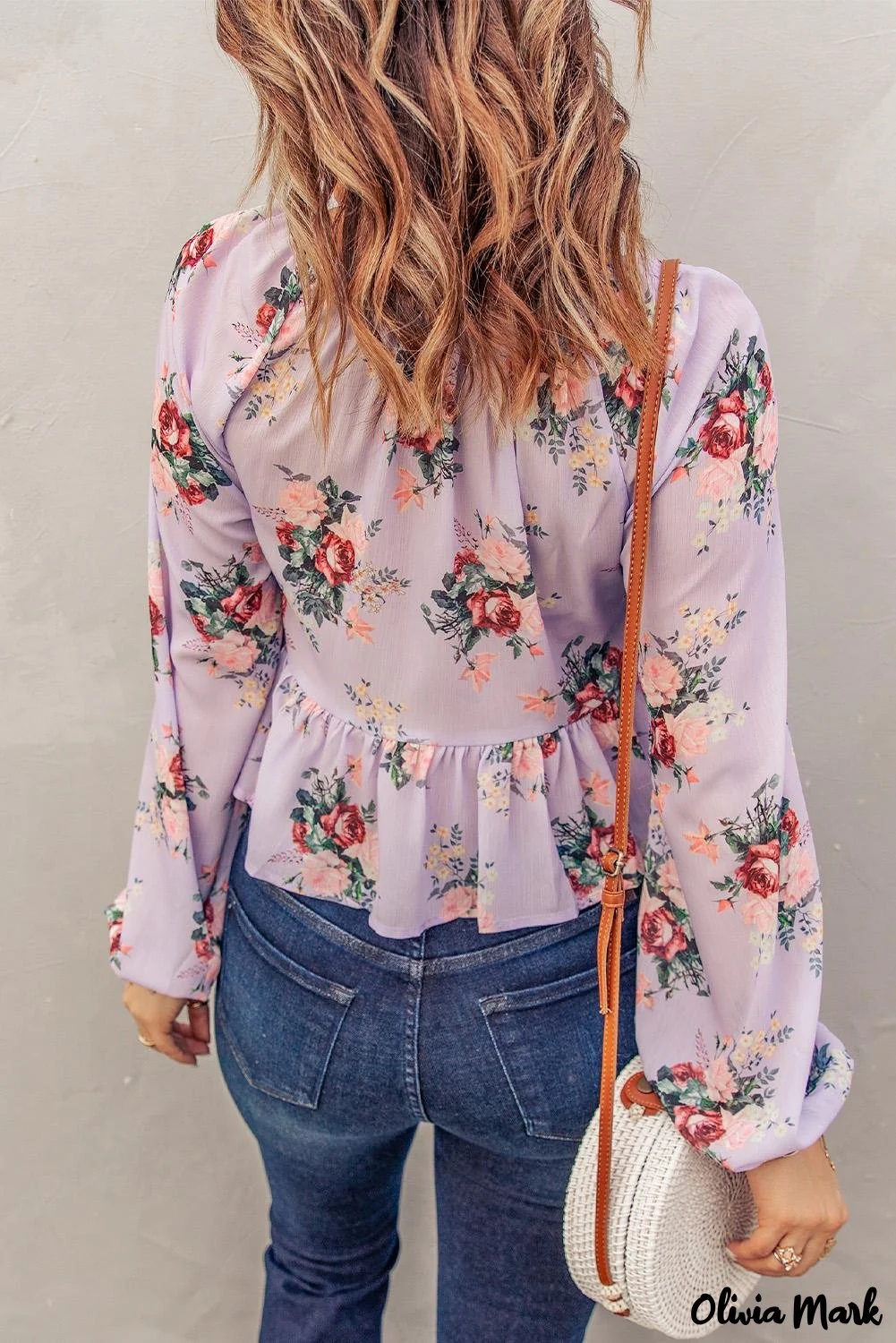 Deanwangkt - Beige Floral V-Neck Balloon Sleeve Twist Front Blouse - Deanwangkt