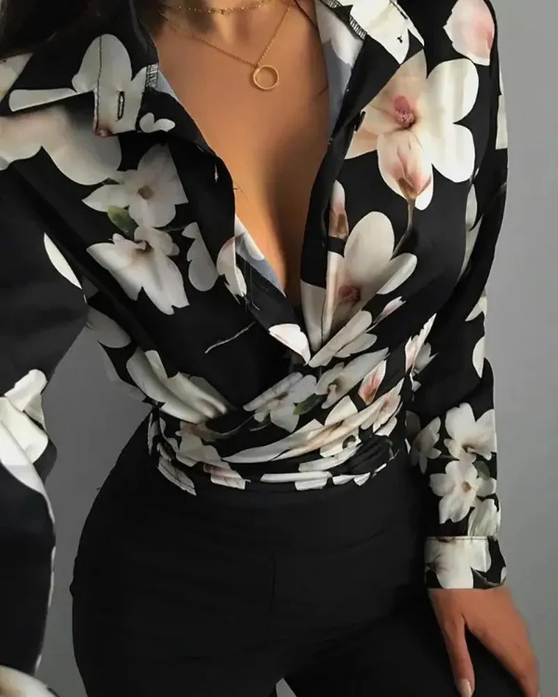 Deanwangkt - Floral Print Long Sleeve Button Down Shirt - Deanwangkt