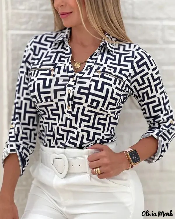 Deanwangkt - Geometric Print Long Sleeve Button Down Shirt - Deanwangkt