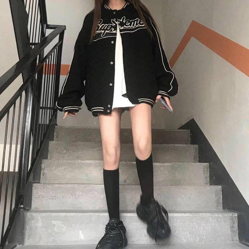Christmas Gift Deanwangkt Spring Girls Corduroy Coat Bomber Loose Jacket Women Baseball Uniform Harajuku Clothes Female Ladies Letter Embroidery Gothic - Deanwangkt