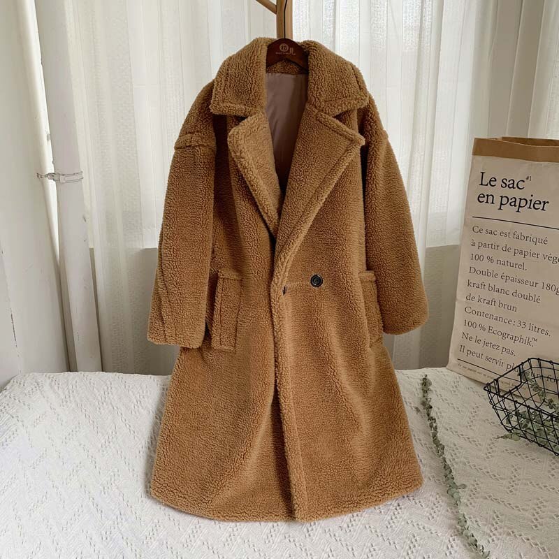 Christmas Gift Deanwangkt Winter Thicken Warm Faux Fur Teddy Coat Women Fashion Basic Lambswool Oversized Jacket Coats Street Fluffy Long Overcoat - Deanwangkt
