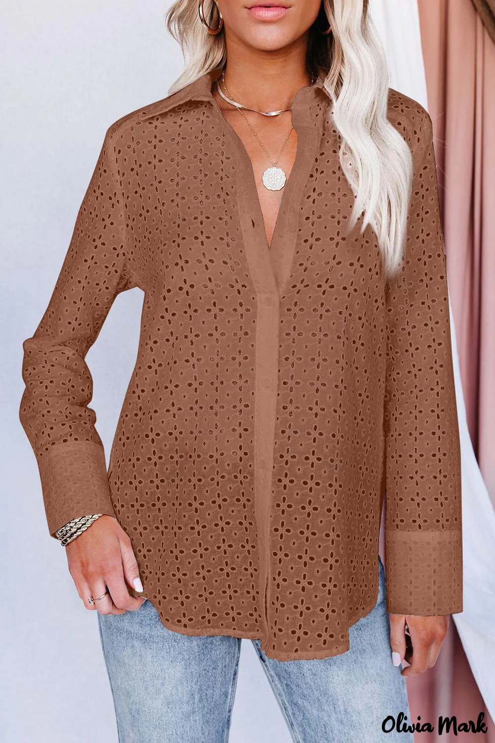 Deanwangkt - Black Hollow Out Floral Eyelet Long Sleeve Shirt - Deanwangkt