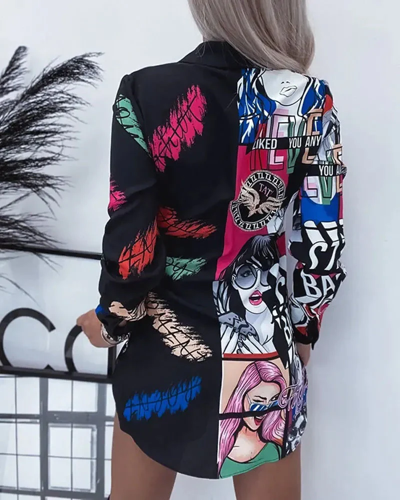 Deanwangkt - Letter Print Long Sleeve Button Down Shirt - Deanwangkt