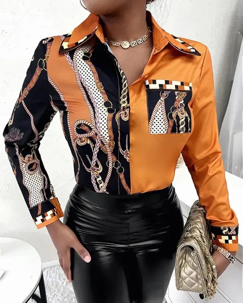 Deanwangkt - Chain Print Long Sleeve Button Down Shirt - Deanwangkt