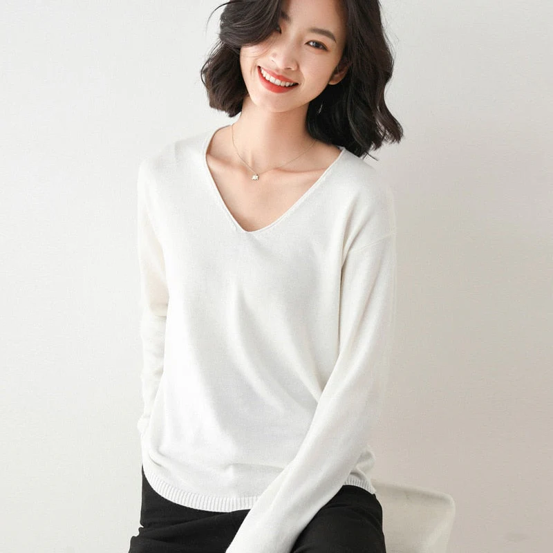 Christmas Gift Deanwangkt Autumn Winter Thin Sweater Women Knitted Sweater Fashion Crew-V-neck  Ladies Winter Sweater Korean College Style - Deanwangkt