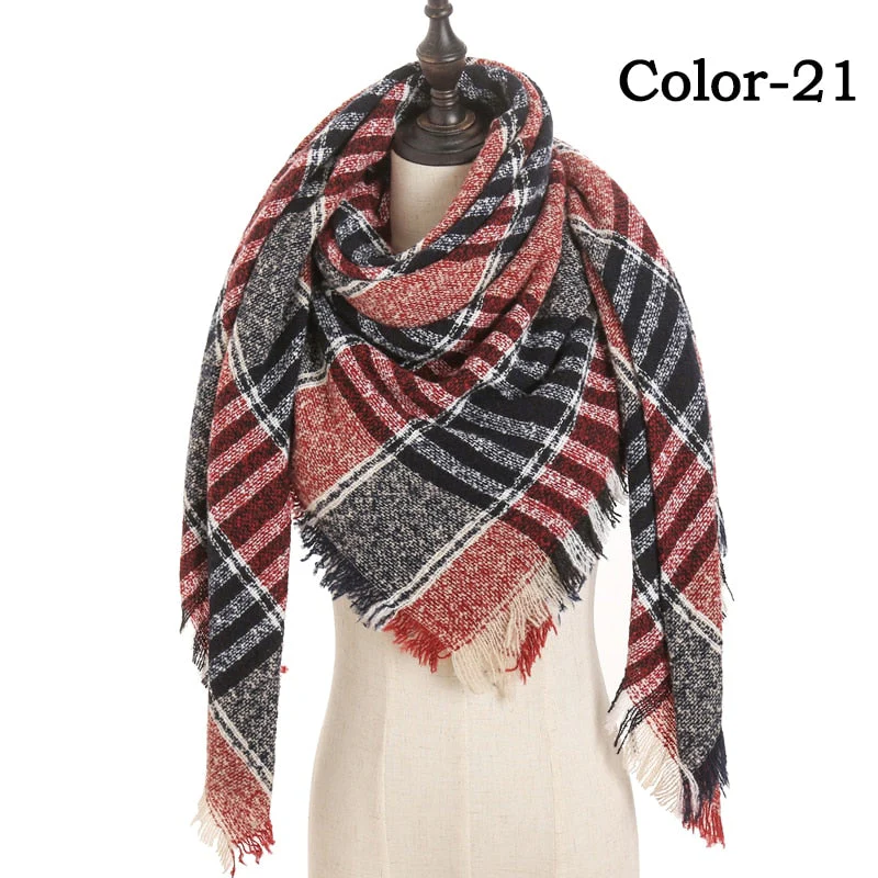Christmas Gift Deanwangkt New Winter Knitted Scarf Cashmere Pashmina Women Warm Neck Scarves Shawls Plaid Wraps Triangle Stoles Lady Bandana - Deanwangkt