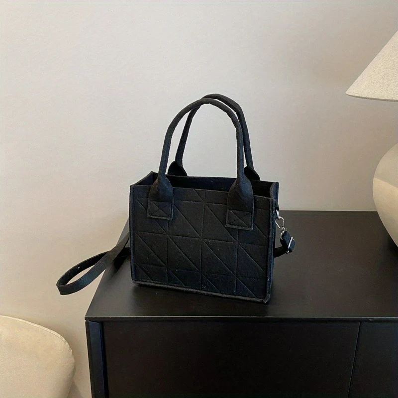 deanwangkt-1  Mini Argyle Felt Tote Bag, Solid Color Crossbody Bag, Top Handle Satchel Purse For Women - Deanwangkt