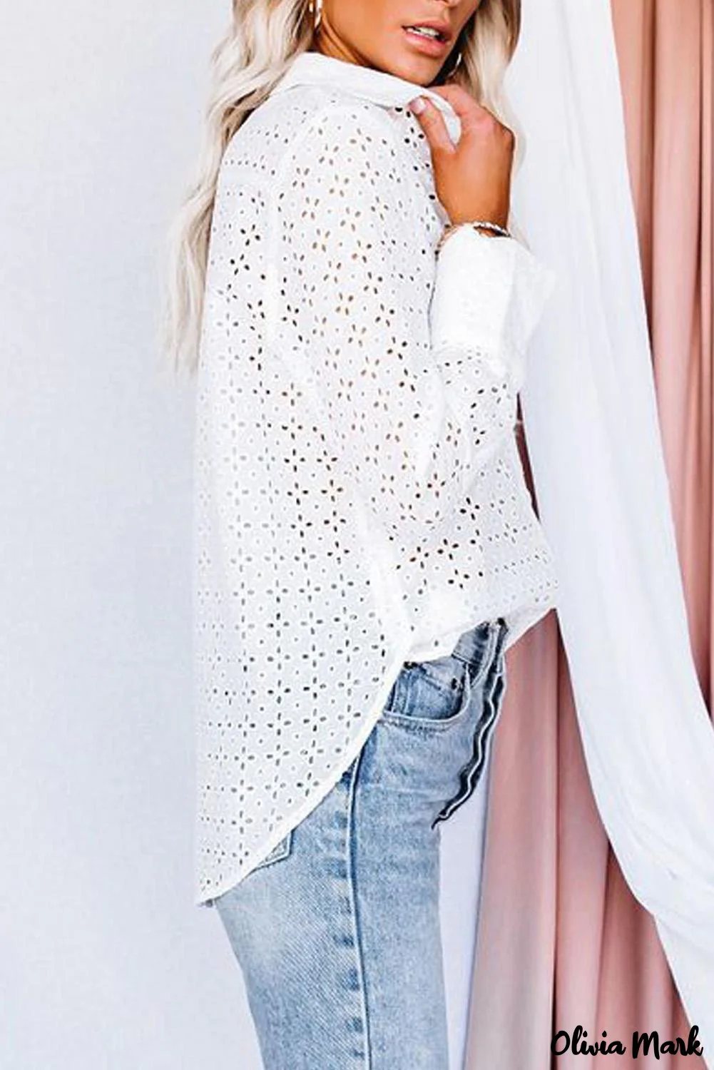 Deanwangkt - Black Hollow Out Floral Eyelet Long Sleeve Shirt - Deanwangkt