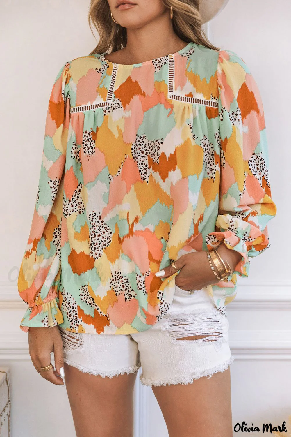 Deanwangkt - Multicolor Abstract Print Long Sleeve Blouse - Deanwangkt