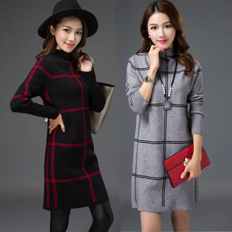 Christmas Gift Deanwangkt New Autumn Women Sweaters Pullovers Winter Warm Long Sleeve Casual Knitted Sweater Dresses Vestidos R1060 - Deanwangkt