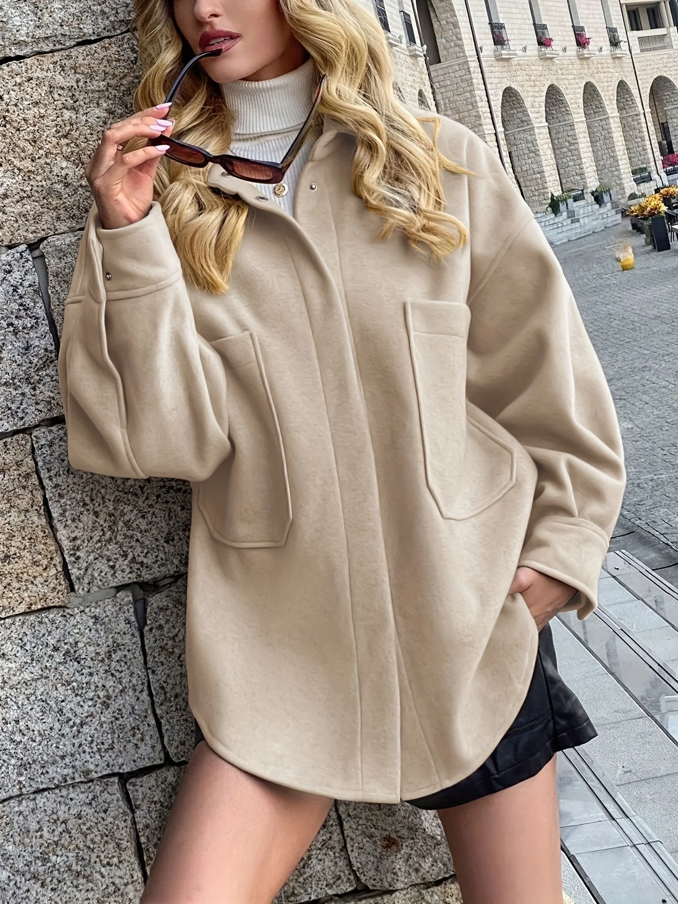 Solid  Button Front Jacket, Casual Long Sleeve Lapel Outwear, Women's Clothing - Deanwangkt