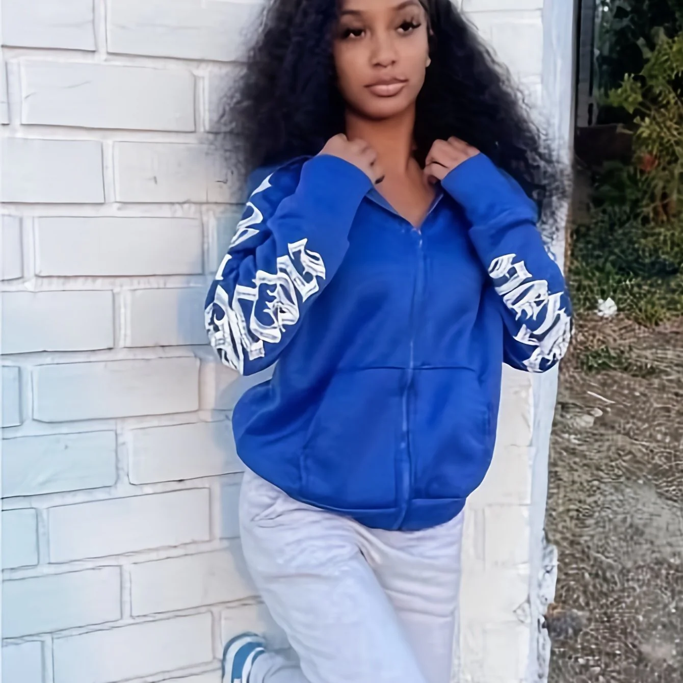 deanwangkt-1 Letter Print Hooded Jacket, Casual Zip Up Long Sleeve Kangaroo Pocket Outerwear, Women's Clothing - Deanwangkt