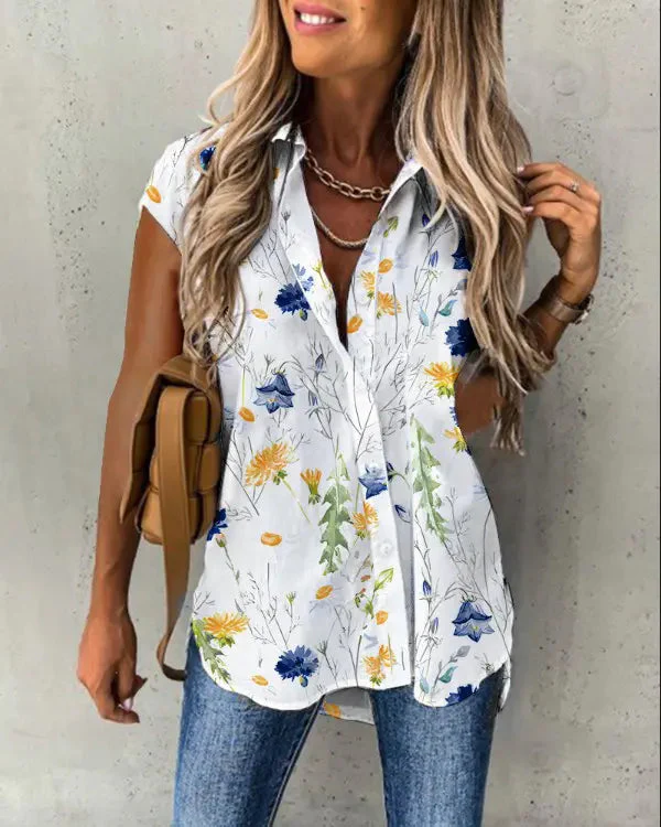 Deanwangkt - Floral Print Short Sleeve Button Down Shirt - Deanwangkt