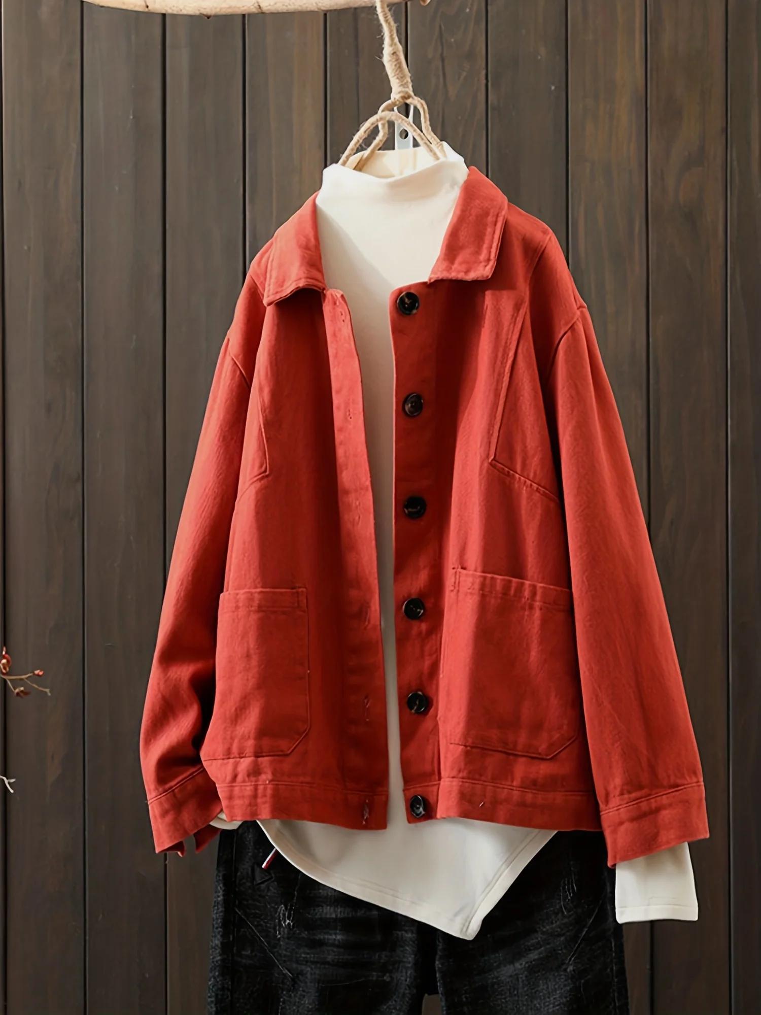 deanwangkt-1  Solid Shacket Jacket, Casual Button Front Turn Down Collar Long Sleeve Outerwear With Pockets, Women's Clothing - Deanwangkt