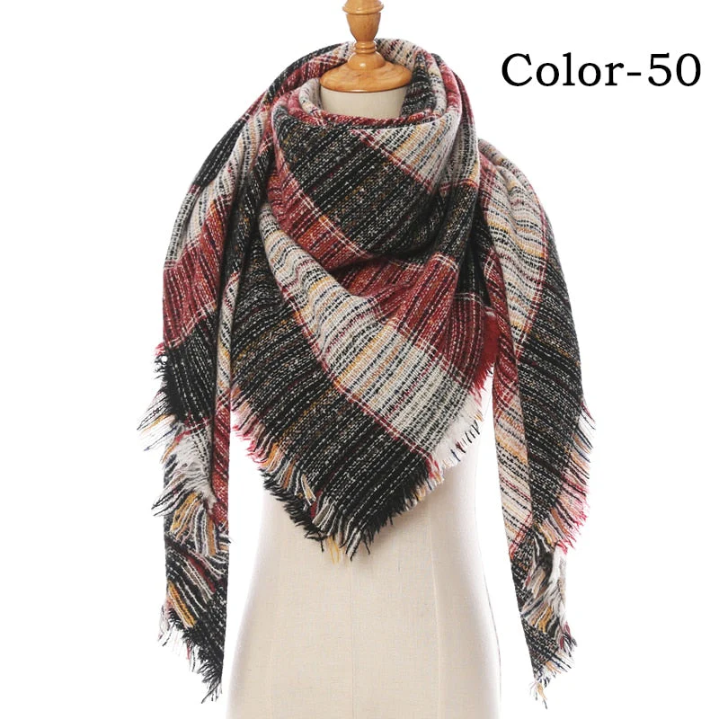 Christmas Gift Deanwangkt New Winter Knitted Scarf Cashmere Pashmina Women Warm Neck Scarves Shawls Plaid Wraps Triangle Stoles Lady Bandana - Deanwangkt