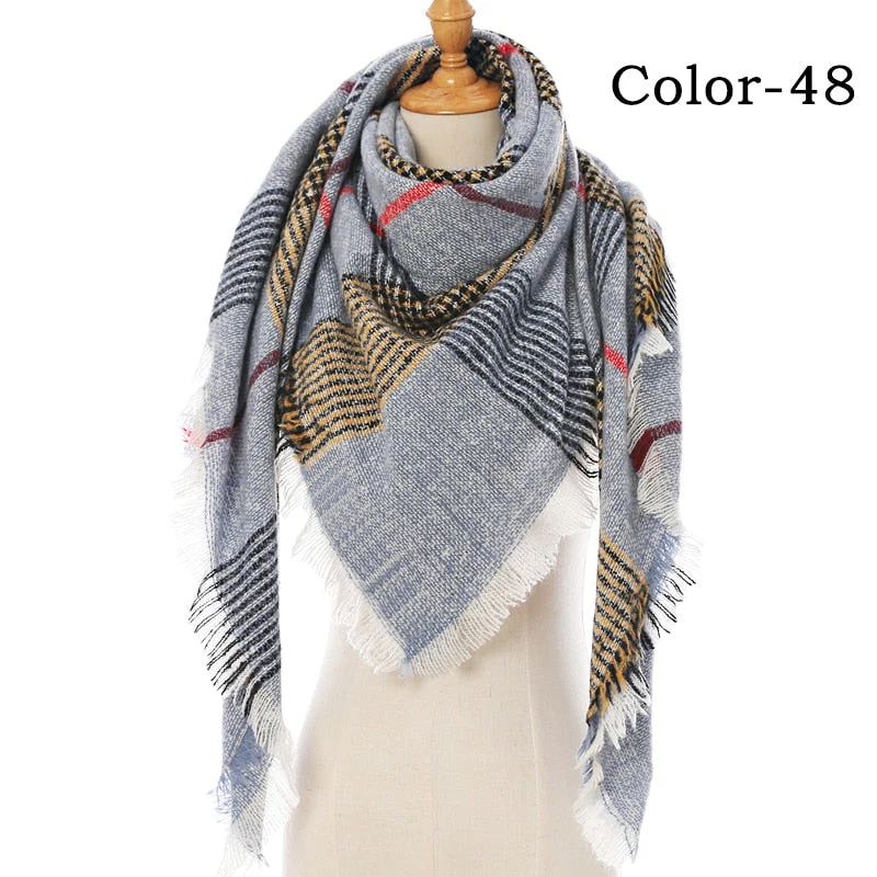 Christmas Gift Deanwangkt New Winter Knitted Scarf Cashmere Pashmina Women Warm Neck Scarves Shawls Plaid Wraps Triangle Stoles Lady Bandana - Deanwangkt