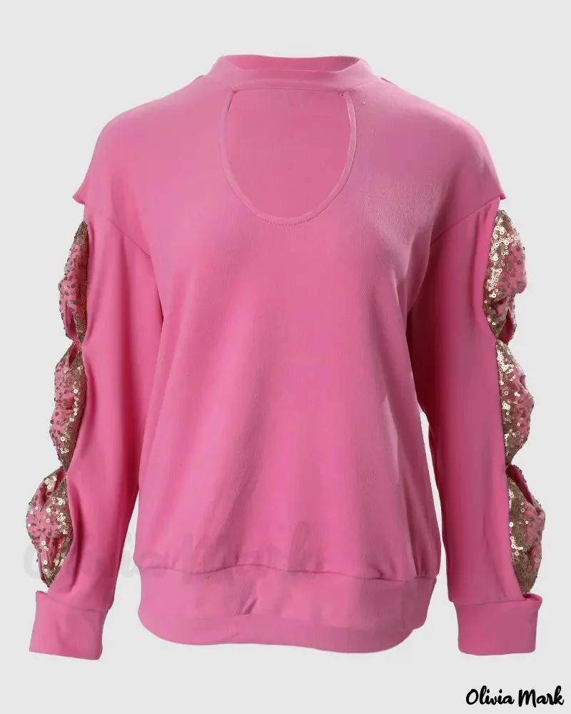 Deanwangkt - Ribbed Long Sleeve Top with Contrast Sequin Bow Decor - Deanwangkt