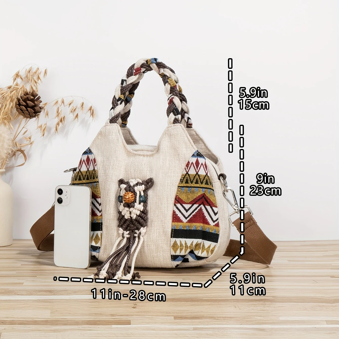 deanwangkt-1 1pc Bohemian Style Woven Owl Pattern Women's Crossbody Bag  Portable Messenger Bag Original Design Versatile Multifunctional Handbag For Beach Travel Vacation - Deanwangkt