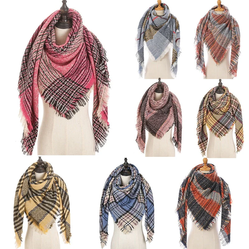Christmas Gift Deanwangkt New Winter Knitted Scarf Cashmere Pashmina Women Warm Neck Scarves Shawls Plaid Wraps Triangle Stoles Lady Bandana - Deanwangkt