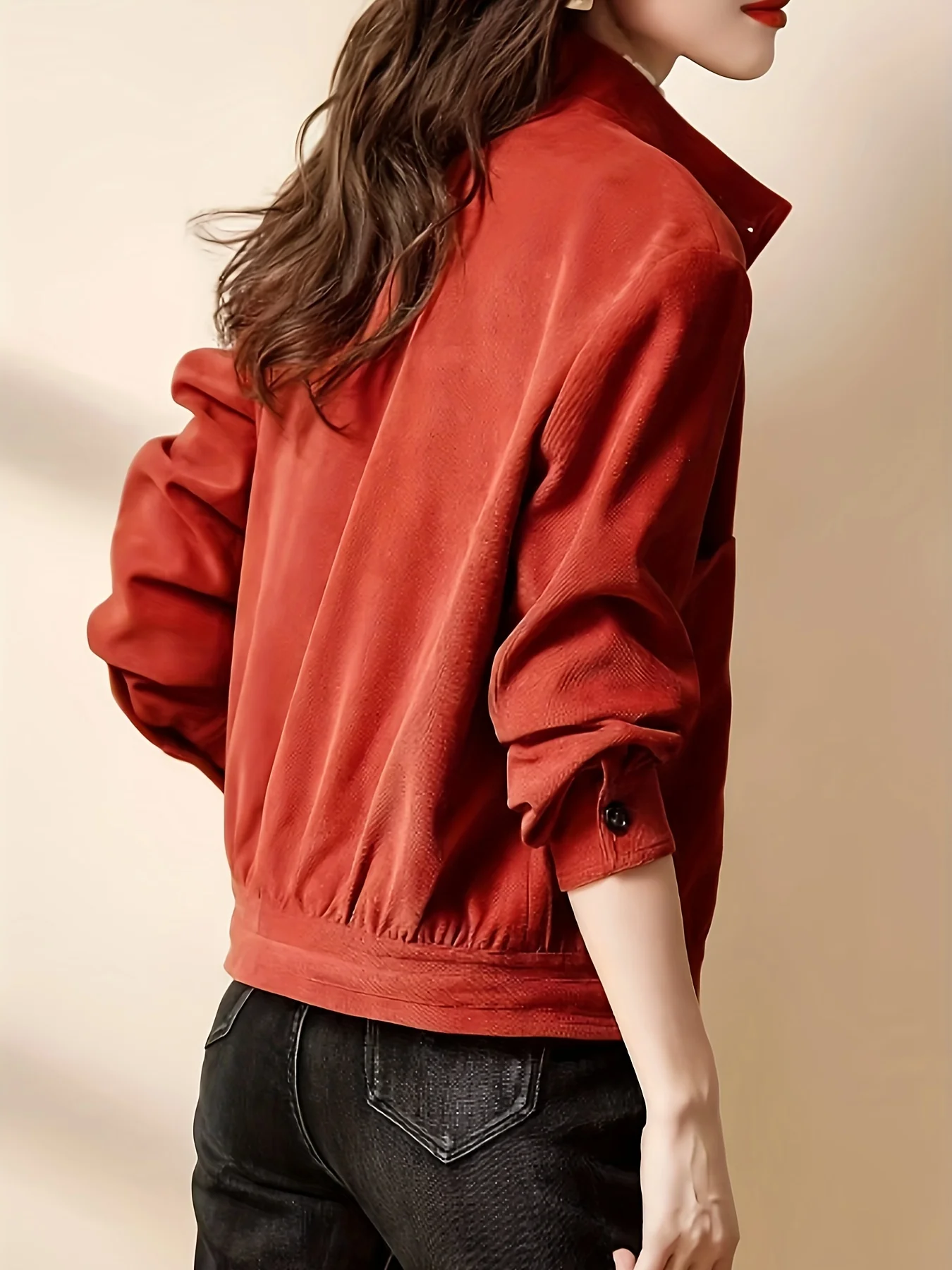 Button Front Solid Jacket, Casual Mock Neck Long Sleeve Outerwear, Women's Clothing - Deanwangkt