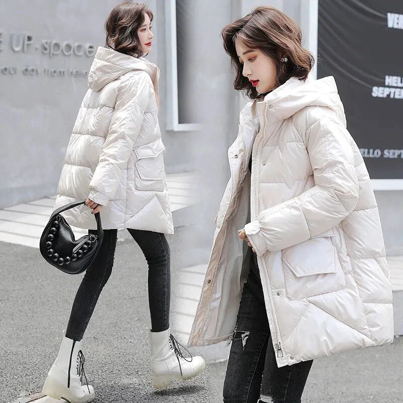Christmas Gift Deanwangkt New Winter Jacket Parkas Coat Women's Clothes Long Coat Fashion Loose Casual Hooded Cotton Padded Parka Jacket Basic Coat - Deanwangkt