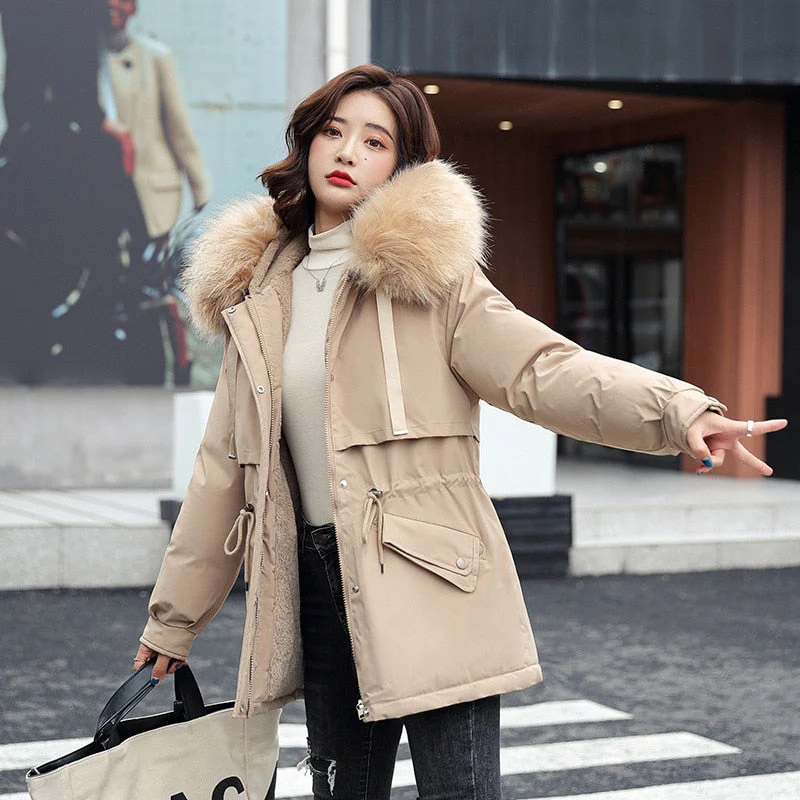 Christmas Gift Deanwangkt New Winter Jacket Artificial Fur Collar Women Jacket Parkas Plus Velvet Thick Overcoat Female Long Coats Outwear Plus Size - Deanwangkt