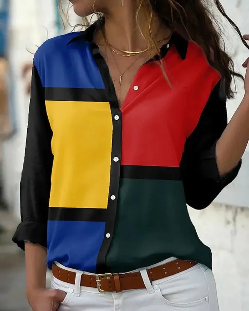 Deanwangkt - Color Block Long Sleeve Button Down Shirt - Deanwangkt