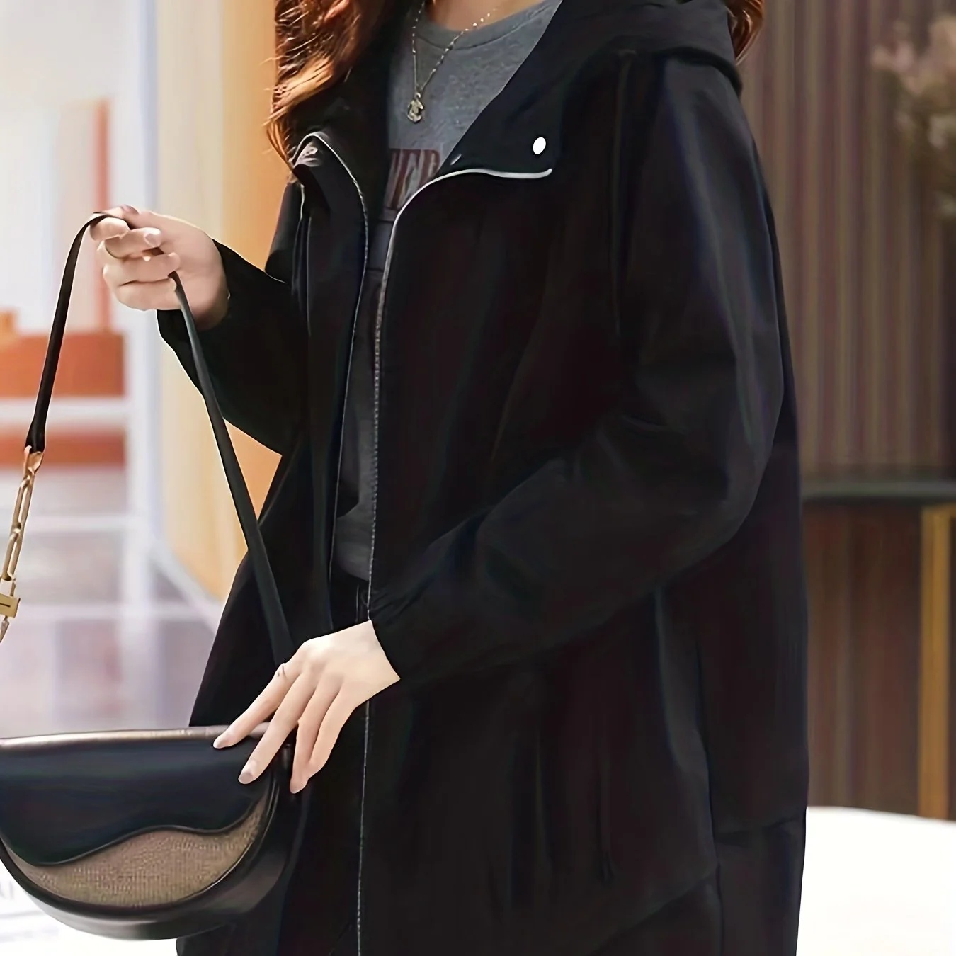 Drawstring Soldi Hooded Jacket, Casual Zip Up Long Sleeve Outerwear, Women's Clothing - Deanwangkt