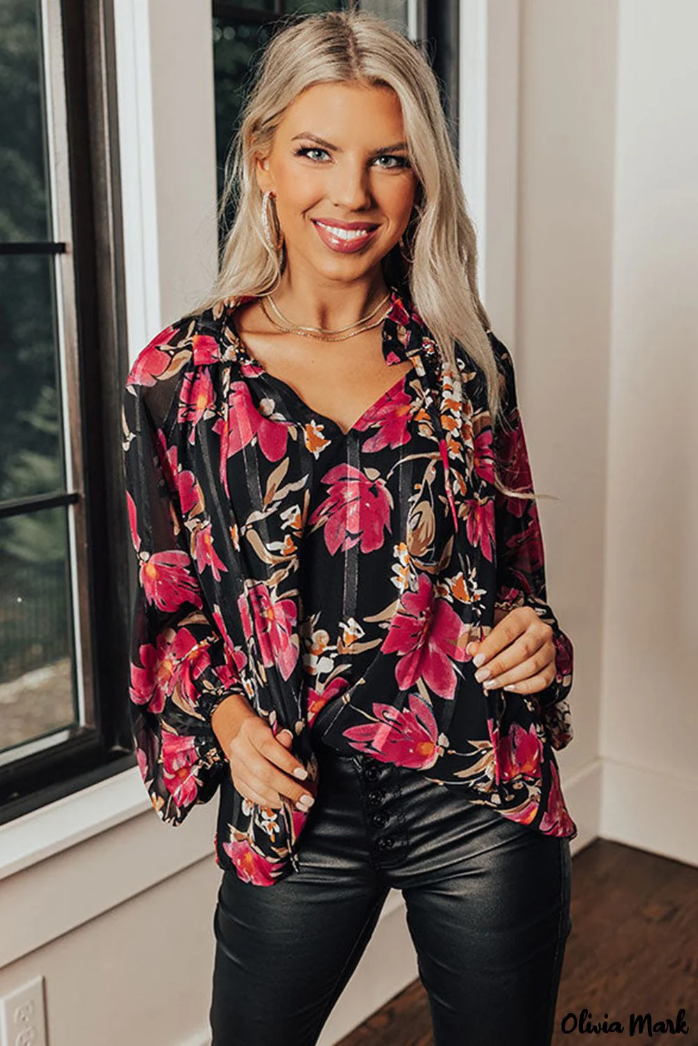 Deanwangkt - Black Floral Ruffle Collar Blouse - Deanwangkt