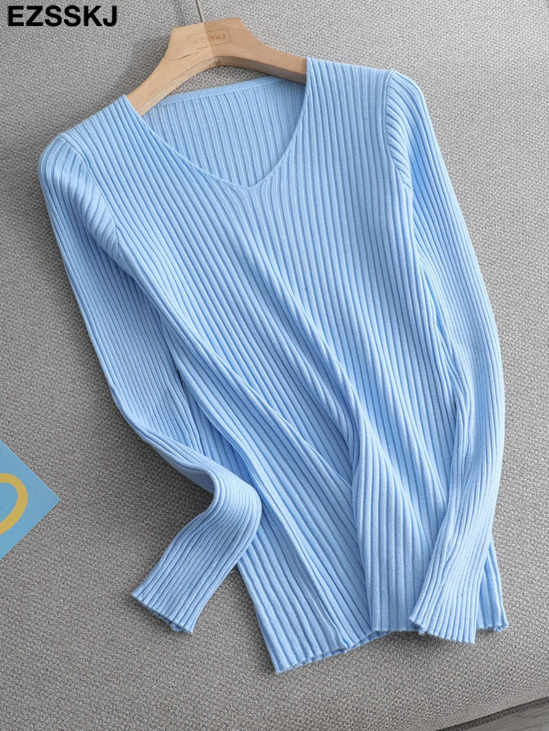 Christmas Gift Deanwangkt basic v-neck solid autumn winter Sweater Pullover Women Female Knitted sweater slim long sleeve badycon sweater cheap - Deanwangkt
