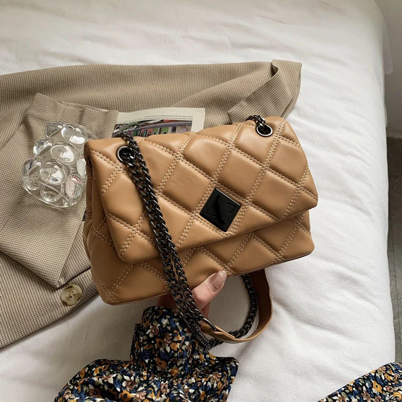 Back To College Deanwangkt Embroidery Thread Small PU Leather Crossbody Bags For Women Hit Women's Luxury Branded Trending Chain Shoulder Handbags - Deanwangkt