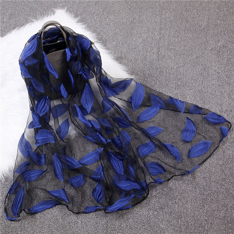 Christmas Gift Deanwangkt New Spring Summer Scarf Women Fashion Leaf Cut Flowers Scarves Elegant Lady's Beach Cove Up Winter Scarf For Women Shawl - Deanwangkt