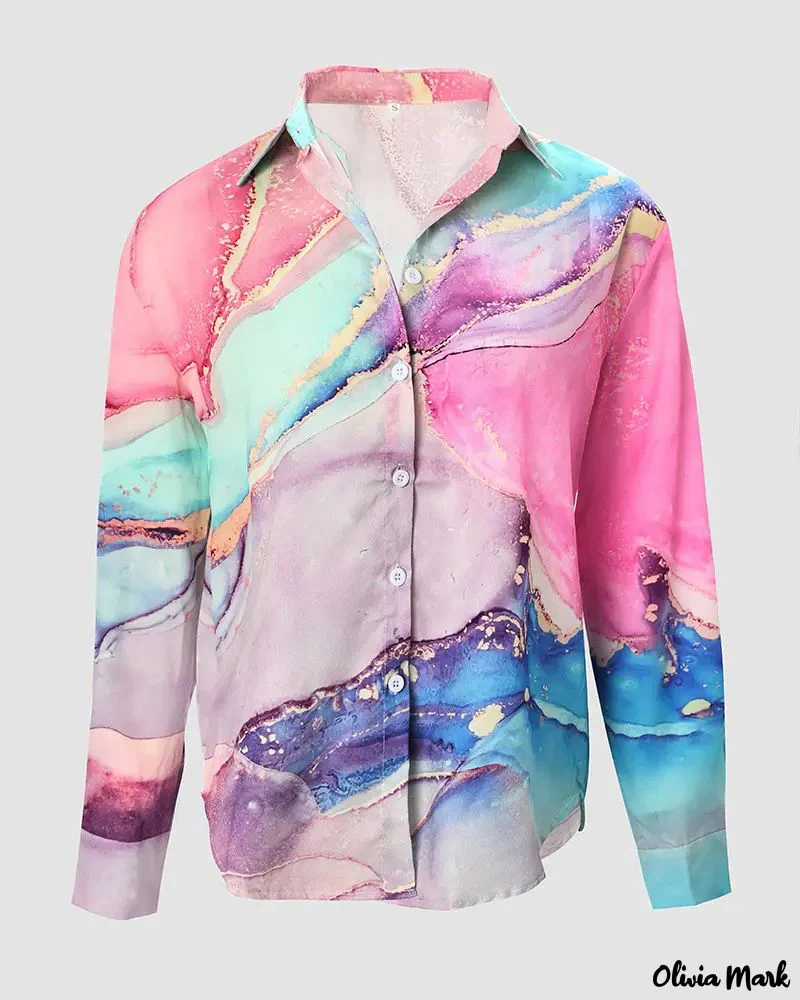 Deanwangkt - Marble Print Long Sleeve Button Down Shirt - Deanwangkt