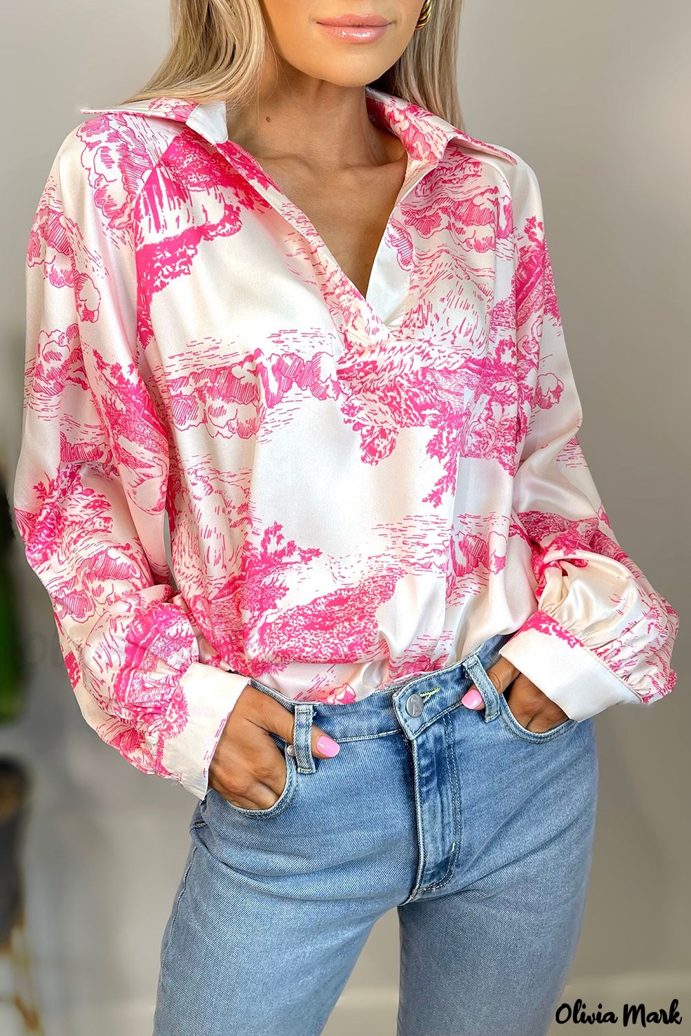 Deanwangkt - White Graphic Print Turndown Collar Long Sleeve Shirt - Deanwangkt