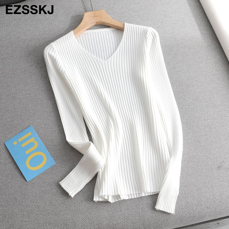 Christmas Gift Deanwangkt basic v-neck solid autumn winter Sweater Pullover Women Female Knitted sweater slim long sleeve badycon sweater cheap - Deanwangkt