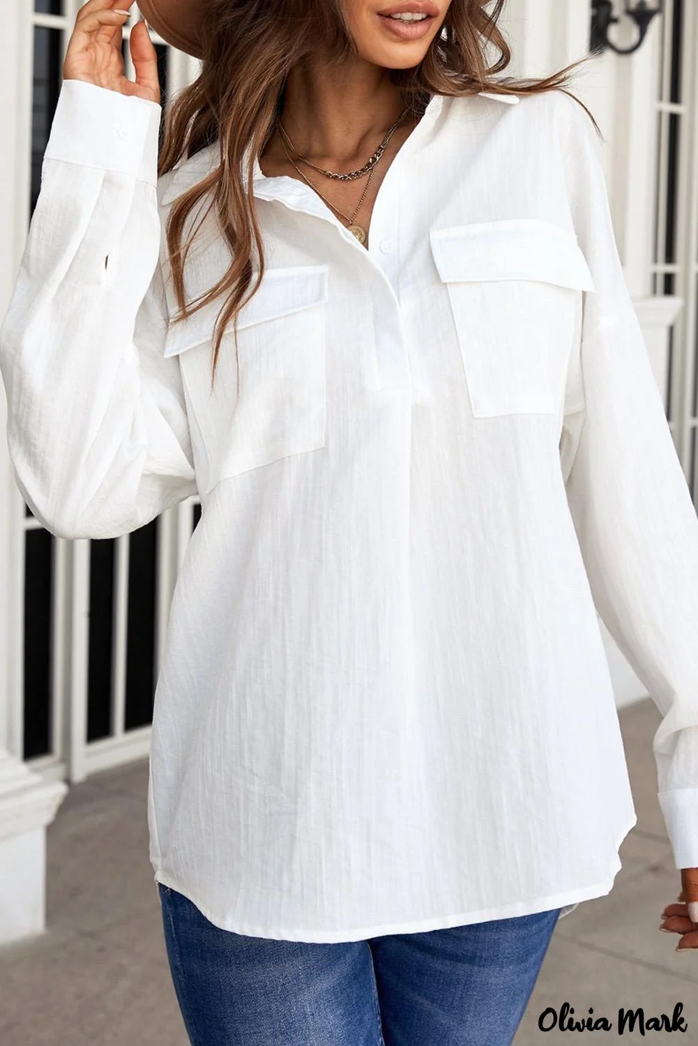 Deanwangkt - Khaki button down long sleeve shirt with pocket - Deanwangkt