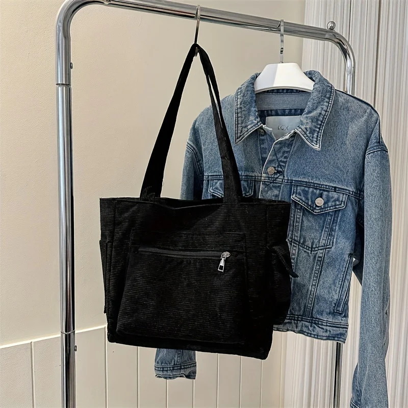 deanwangkt  Large Capacity Corduroy Tote Bag, Minimalist All-Match Handbag, Daily Use Bag For Students, Office Shoulder Bag - Deanwangkt