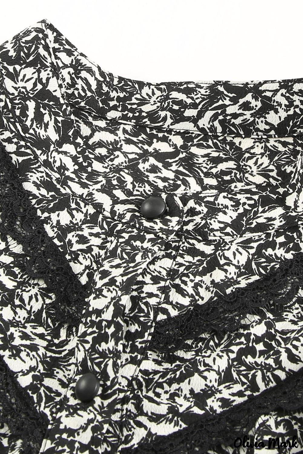 Deanwangkt - Black French shirt with floral print and ruffles - Deanwangkt