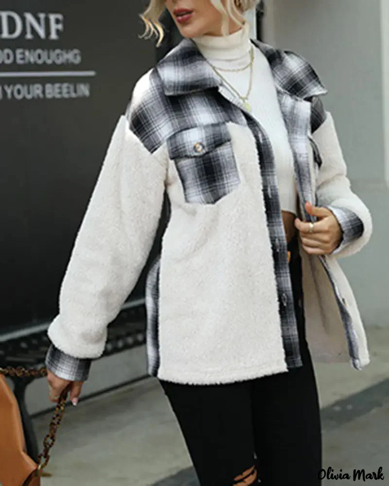 Deanwangkt - Fuzzy Color Block Plaid Button-Down Track Jacket - Deanwangkt