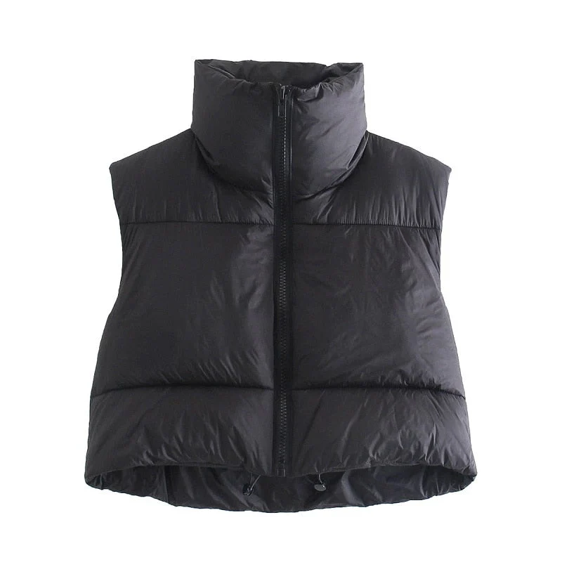 Christmas Gift Deanwangkt Women Fashion Brown Cropped Vest Coat Female Stand Collar Zipper Waistcoat Ladies Casual Outerwear - Deanwangkt