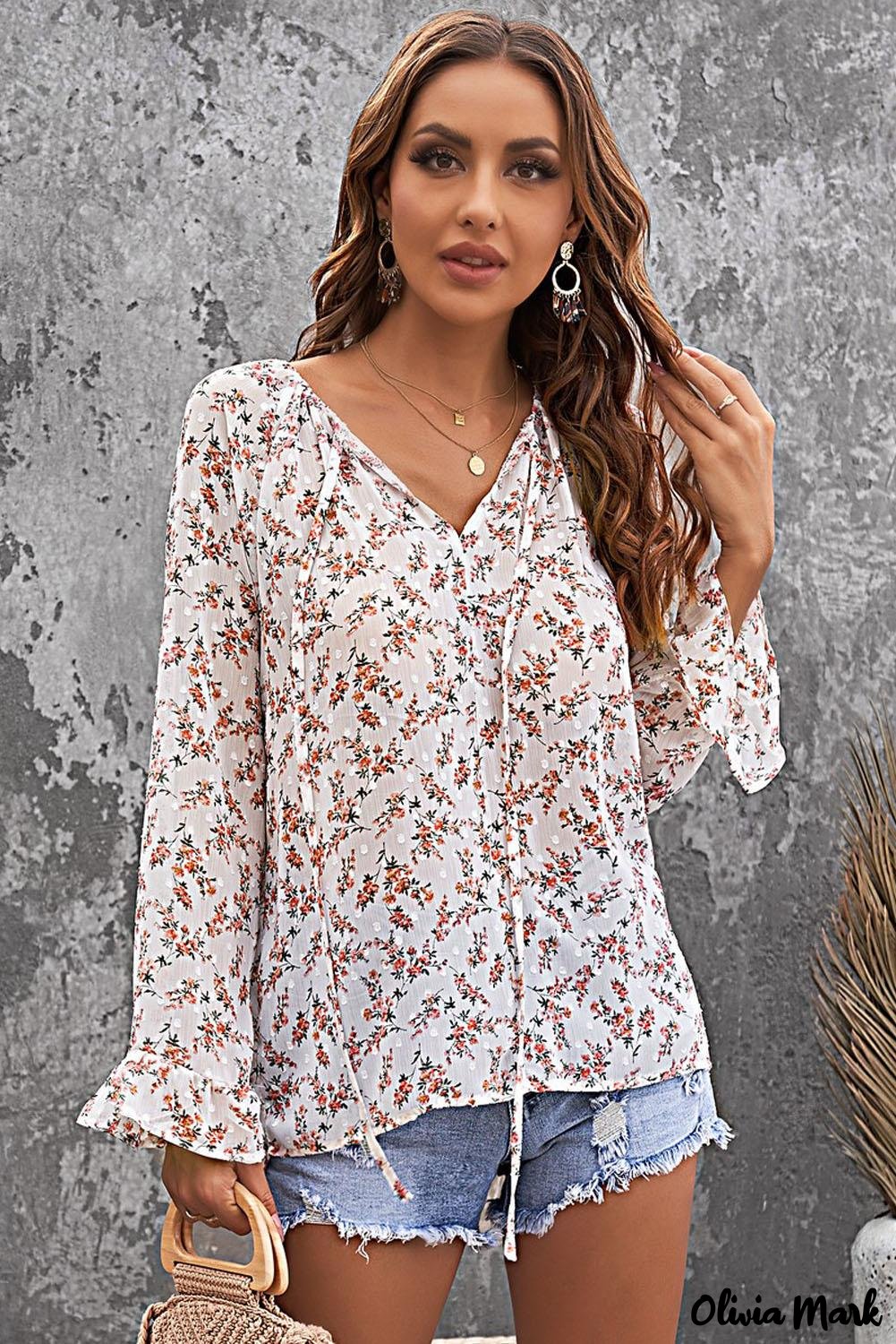 Deanwangkt - Multicolor Floral Print Drawstring Long Sleeve Blouse - Deanwangkt