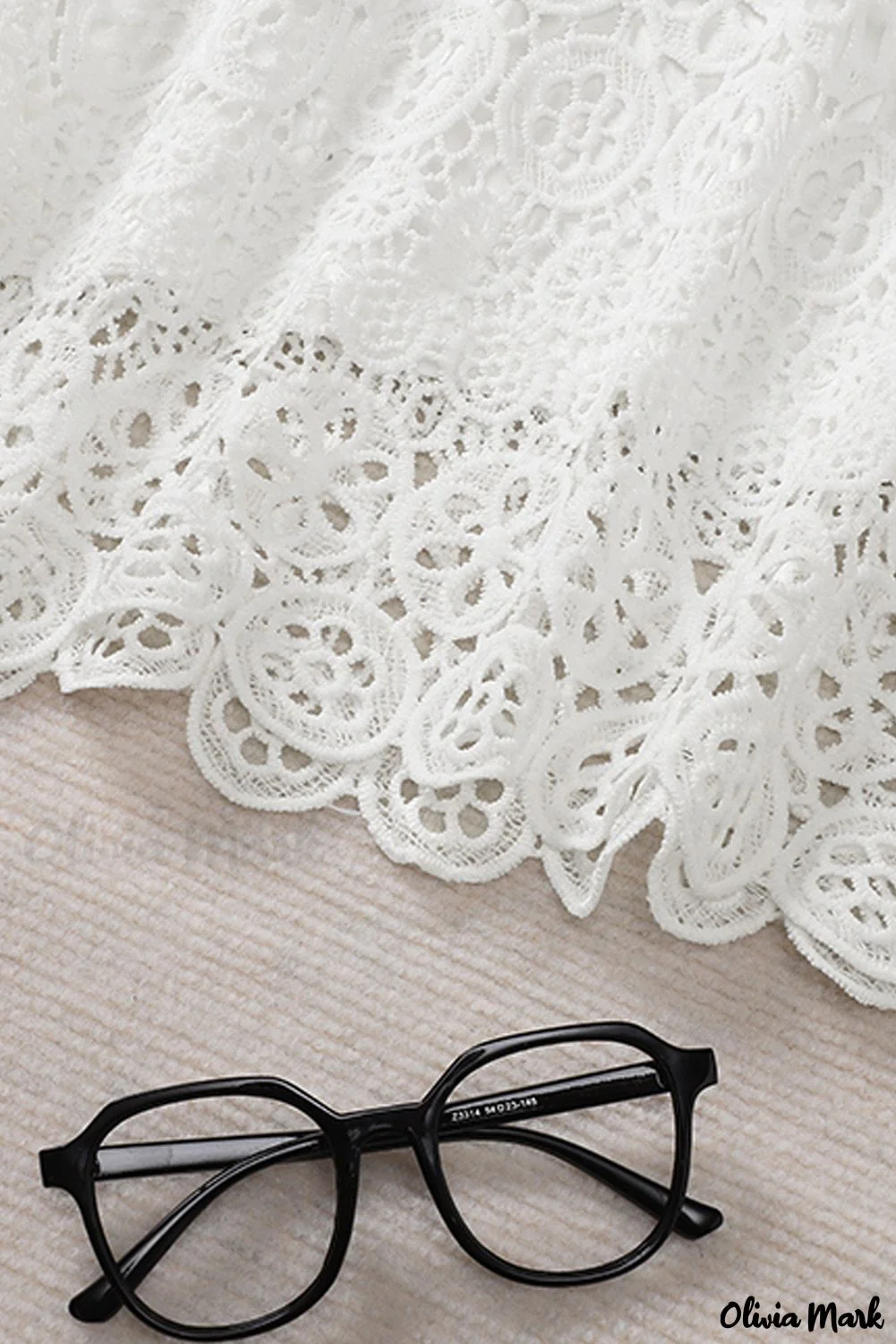 Deanwangkt - Beige Contrast Lace Hollow Out Long Sleeve Blouse - Deanwangkt